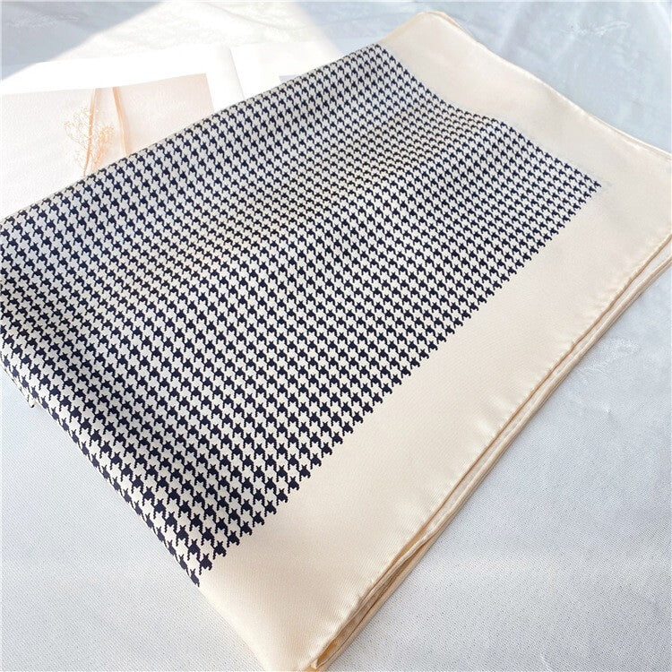 Houndstooth Black and White French Twill Silk Square Scarf 35 inch 14 momme