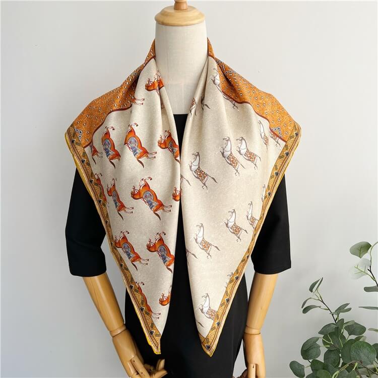 Horse Fashion Silk Twill Large Square Scarf 35 inch 14 momme