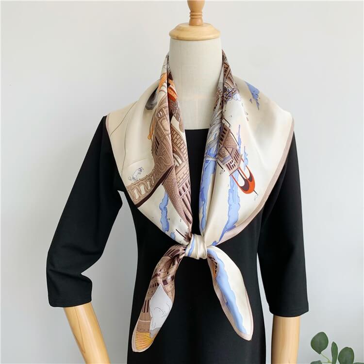 Starry satin large square scarf women's mulberry silk scarf shawl 35 inch 14 momme