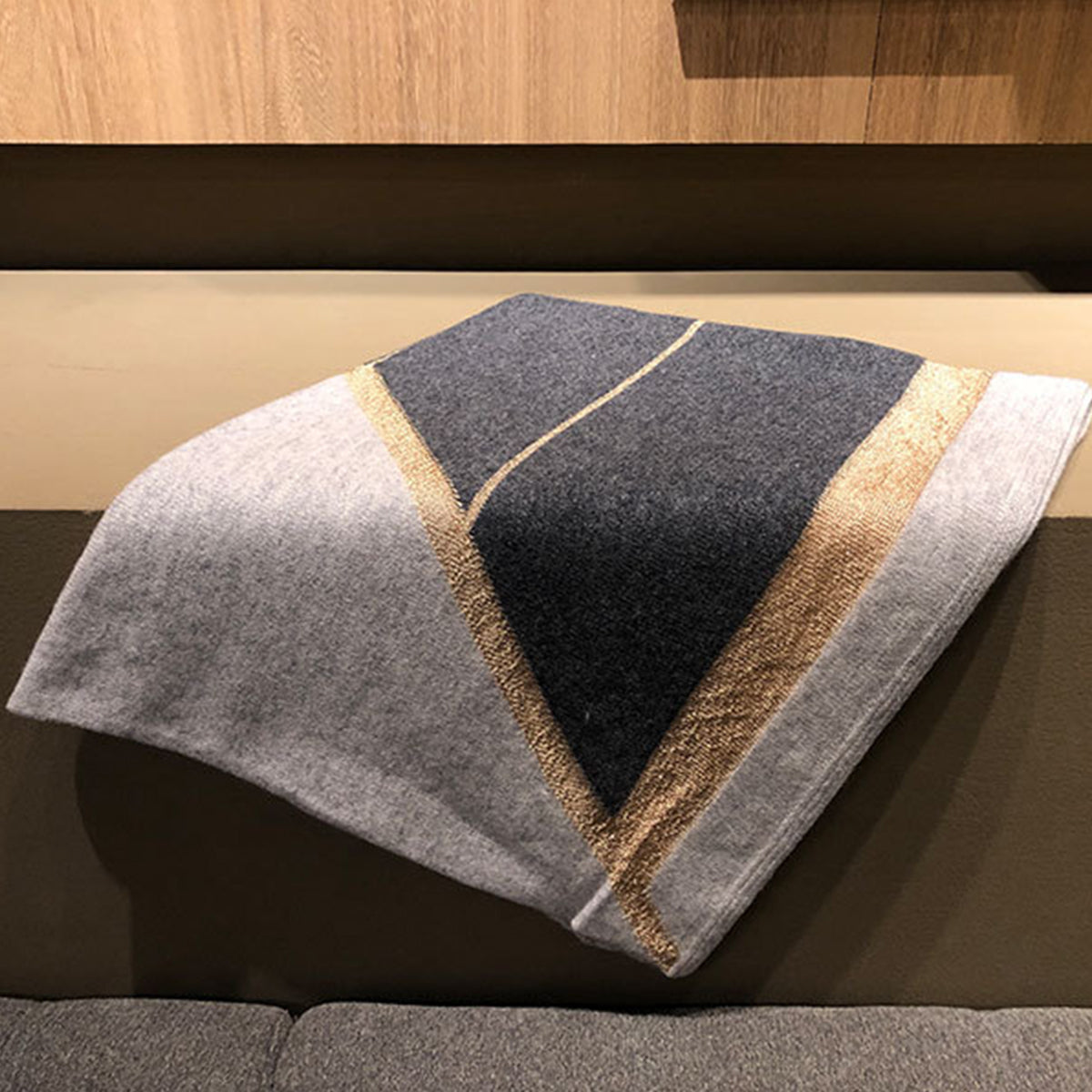 Grey Knitted Cashmere Wrap with Gold Silk