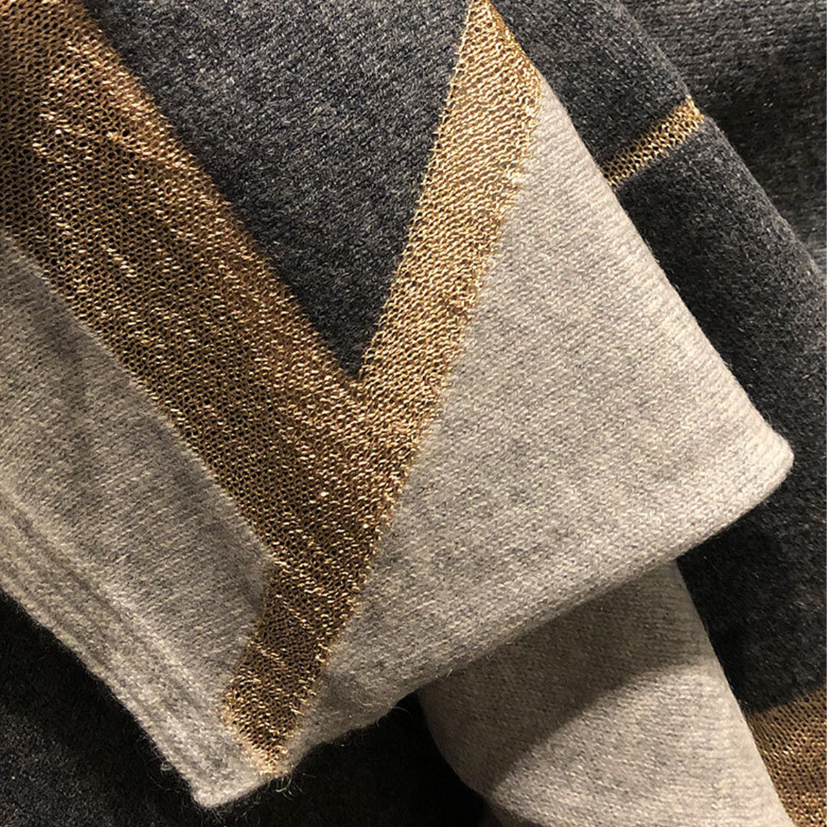 Grey Knitted Cashmere Wrap with Gold Silk