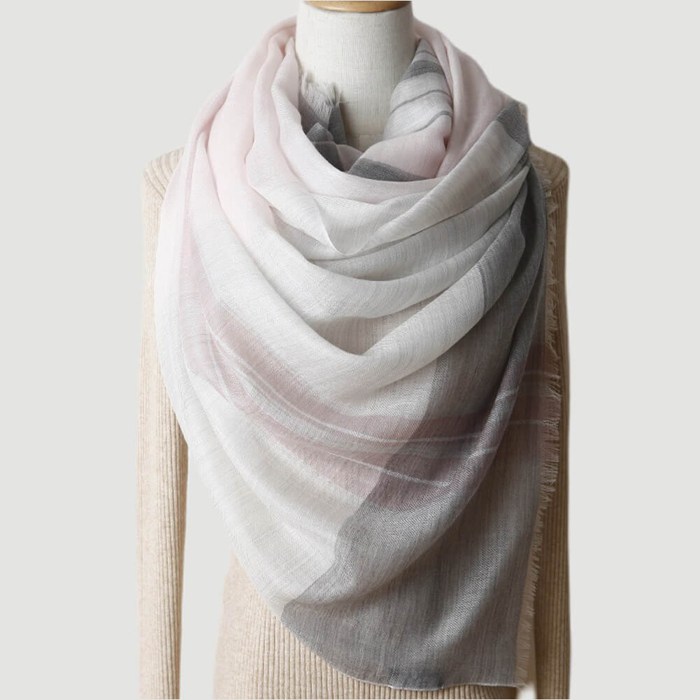 200S Pink Plaid Cashmere Shawl Wrap