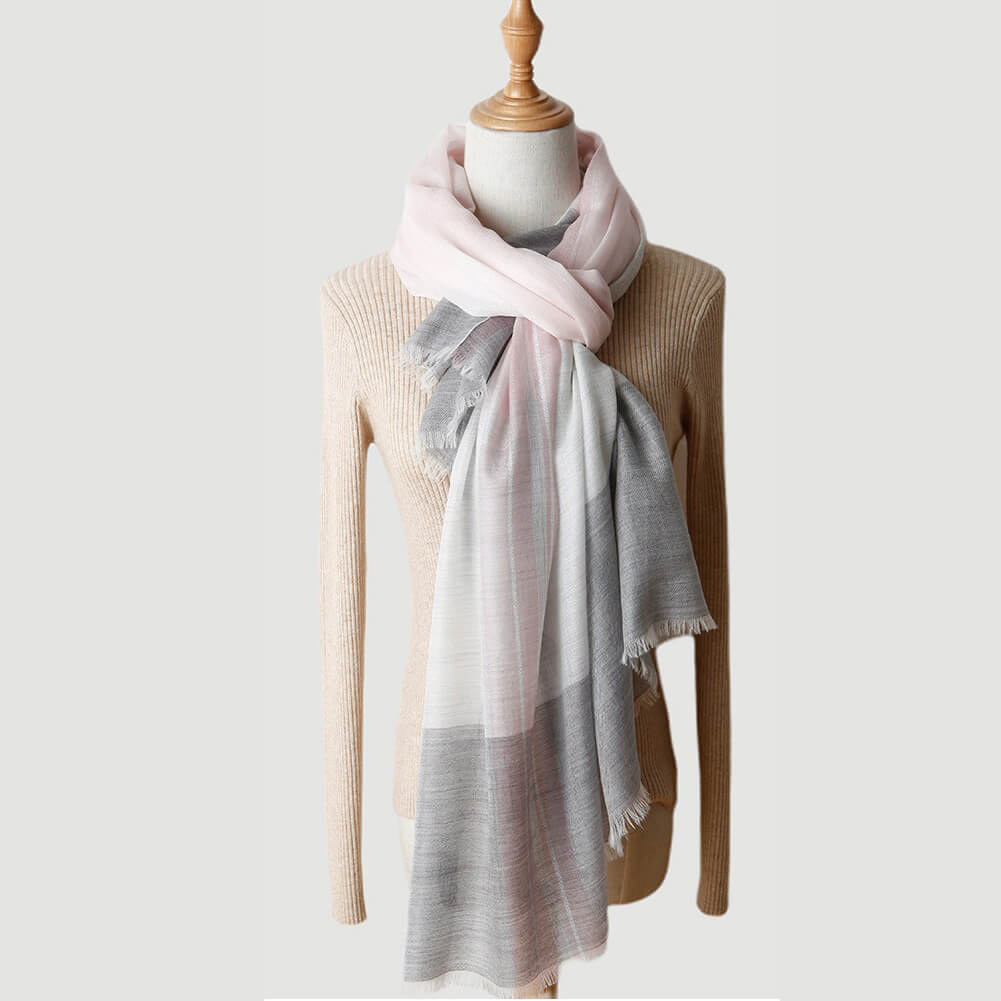 200S Pink Plaid Cashmere Shawl Wrap