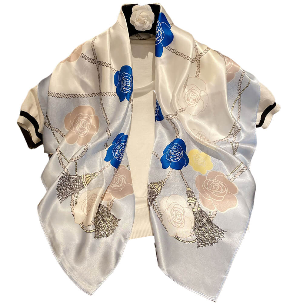 Pañuelo Seda Beige 35x35