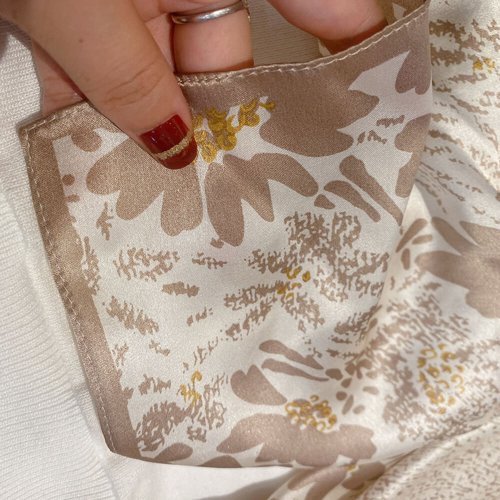 Pañuelo Seda Beige 35x35