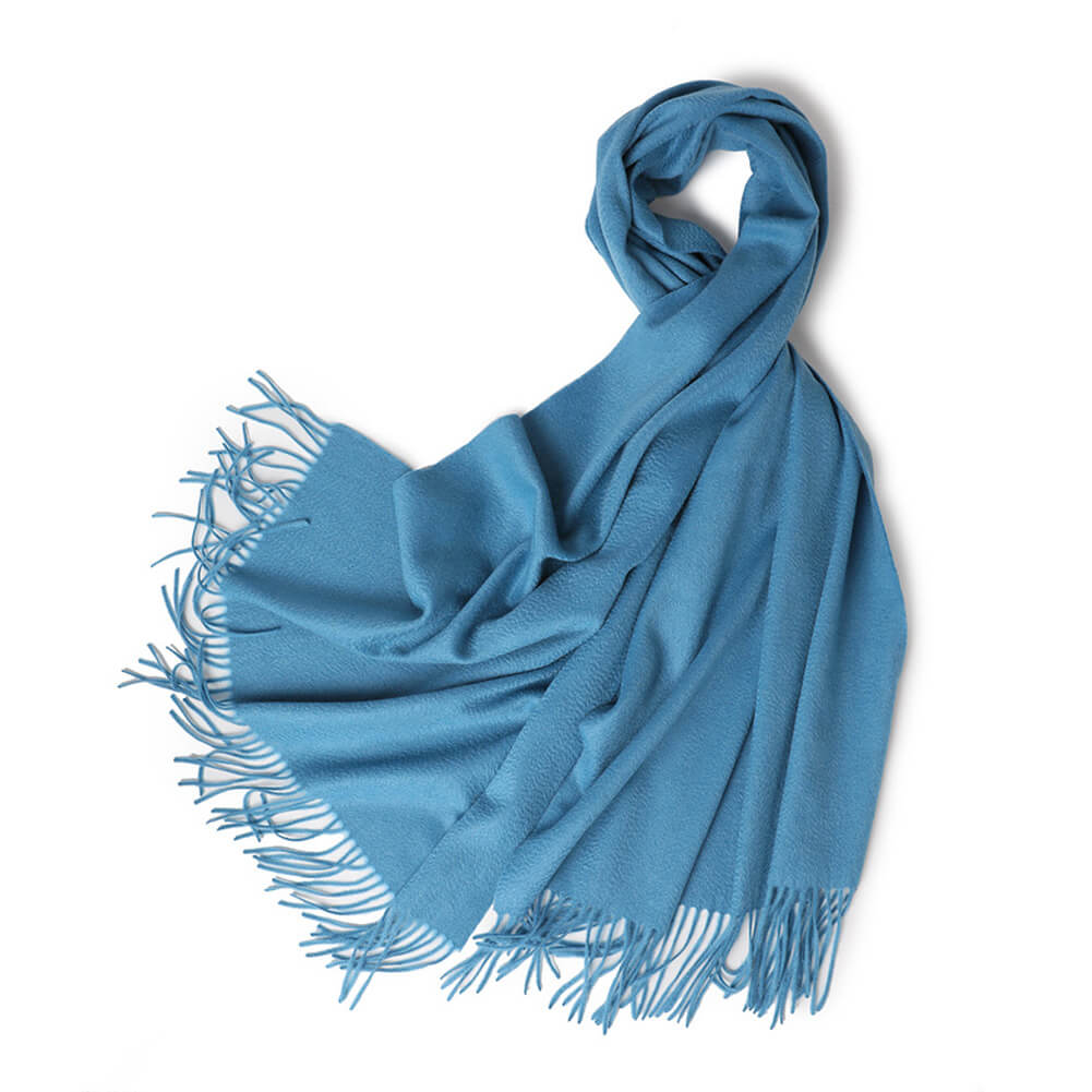 Cyan Cashmere Water Ripple Fringe Shawl