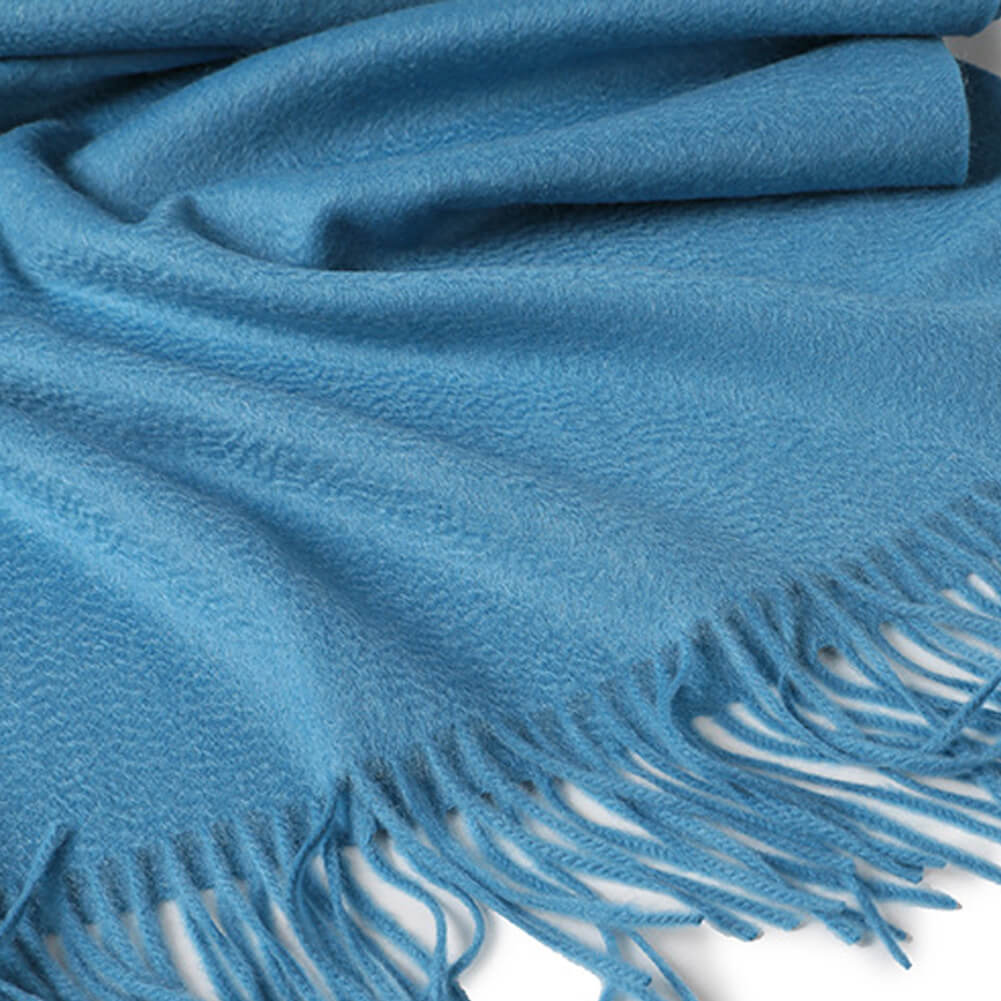 Cyan Cashmere Water Ripple Fringe Shawl