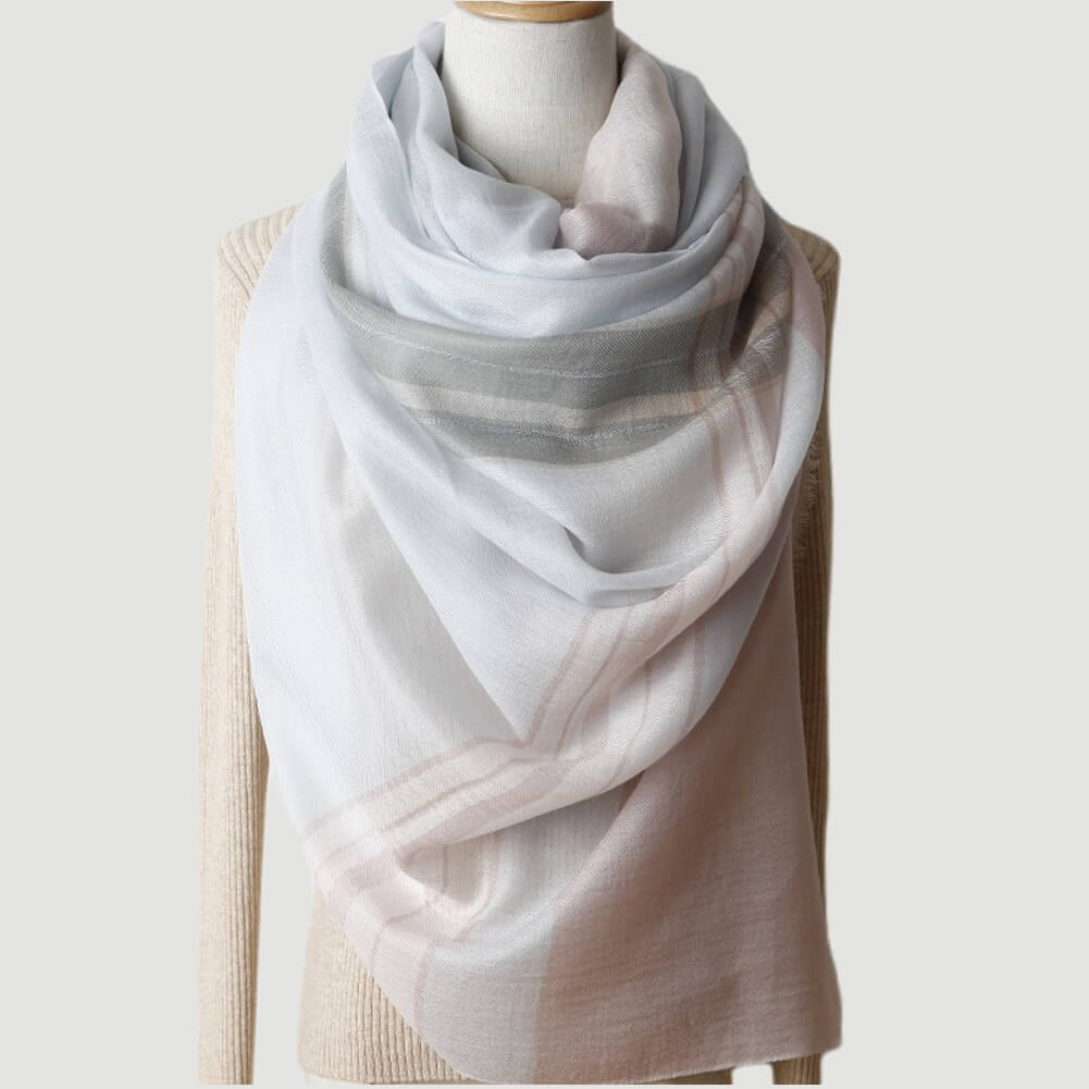 200S Pink Plaid Cashmere Shawl Wrap