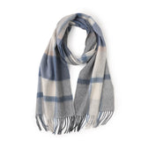 Load image into Gallery viewer, Blue Color Cashmere Plaid Fringe Scarf