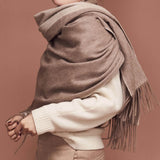 Load image into Gallery viewer, Double-Faced Brown Cashmere Wrap Blanket Scarf