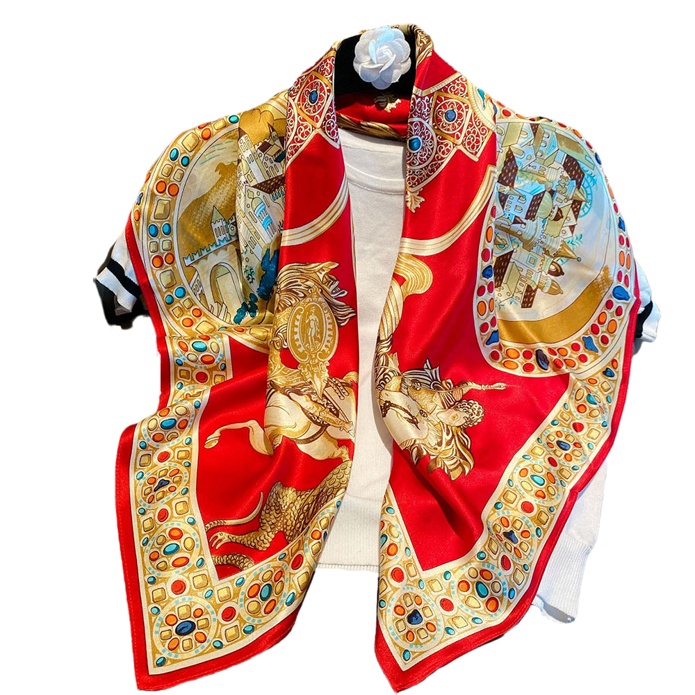Red Large Silk Scarf 44 x 44