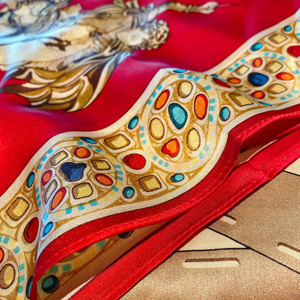 Red Large Silk Scarf 44 x 44