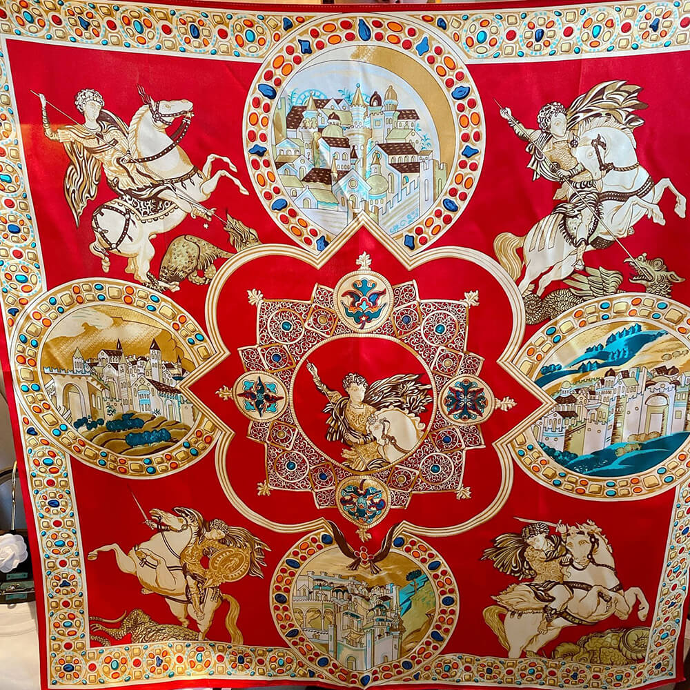 Red Large Silk Scarf 44 x 44