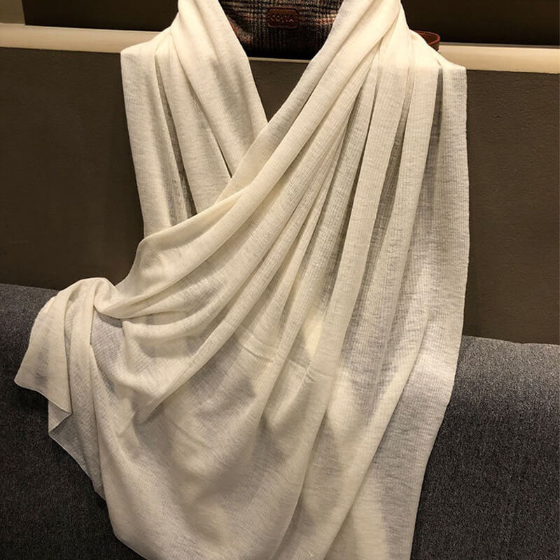 White Knitted 200s Cashmere Wrap