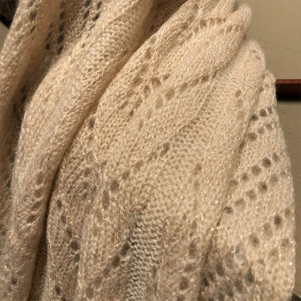 Beige Knitted Luxury 100s Cashmere Scarf