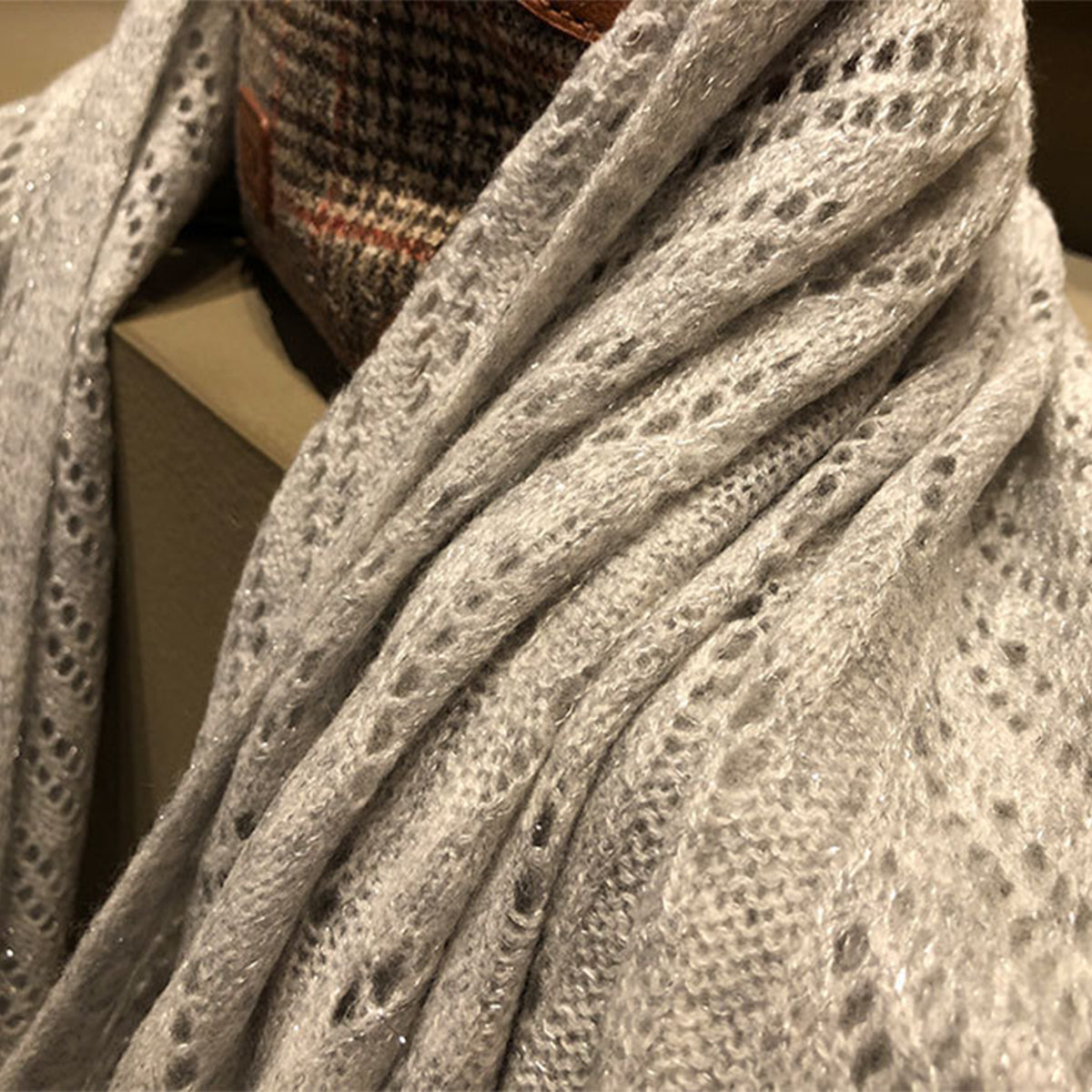 Grey Knitted Luxury Cashmere Scarf