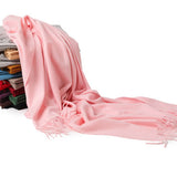 Cargar imagen en el visor de la galería, Chal con flecos ondulados de agua de cachemira rosa