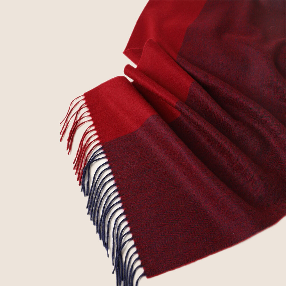 Wine-Red Pure Cashmere Panel Multicolor Scarf
