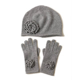 Charger l&#39;image dans la galerie, Ensembles de gants en cachemire avec chapeau en cachemire rose tricoté