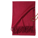 Cargar imagen en el visor de la galería, Chal con flecos ondulados de agua de cachemira roja