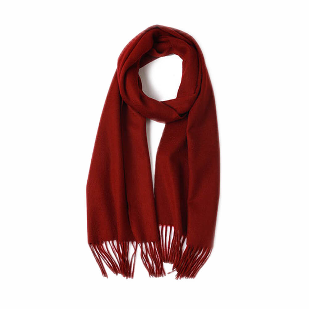 Red Cashmere Water Ripple Fringe Scarf