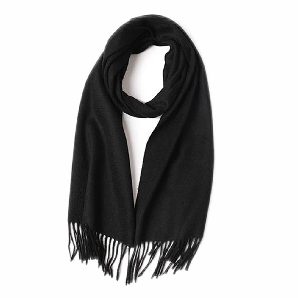 Black Cashmere Water Ripple Fringe Scarf