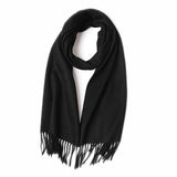 Cargar imagen en el visor de la galería, Bufanda con flecos ondulados de agua de cachemira negra