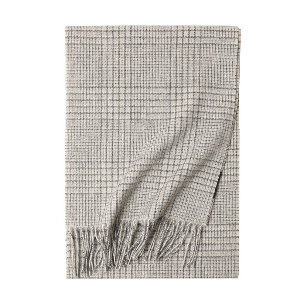 Blue Color Cashmere Plaid Fringe Scarf