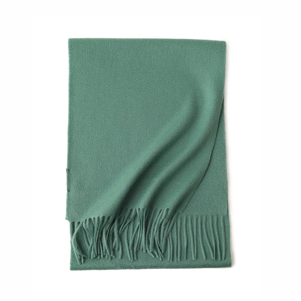 Green Cashmere Water Ripple Fringe Scarf