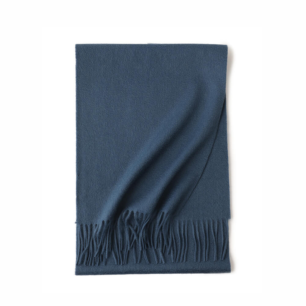 Blue Cashmere Water Ripple Fringe Scarf