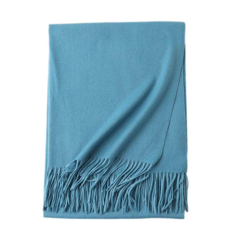 Cyan Cashmere Water Ripple Fringe Shawl