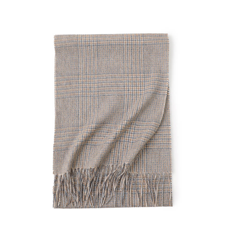 Blue Color Cashmere Plaid Fringe Scarf