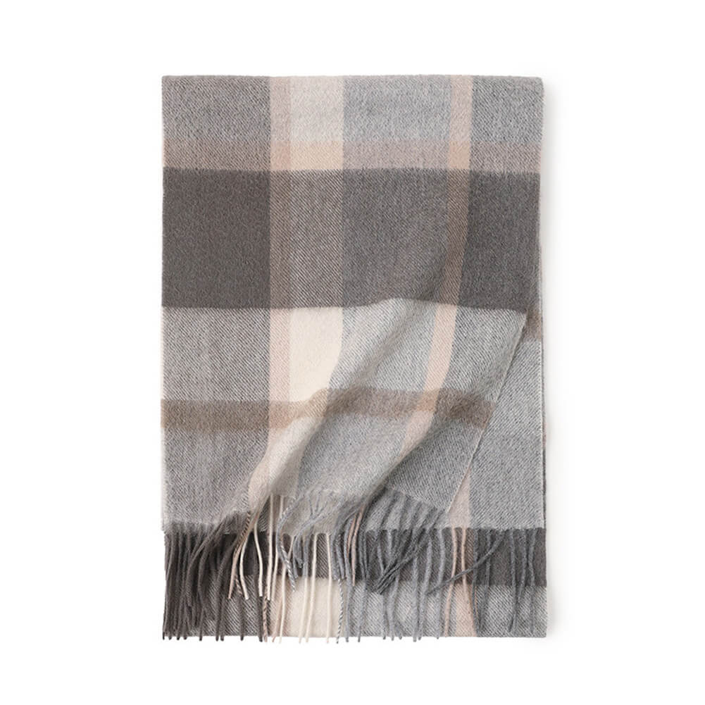 Blue Color Cashmere Plaid Fringe Scarf