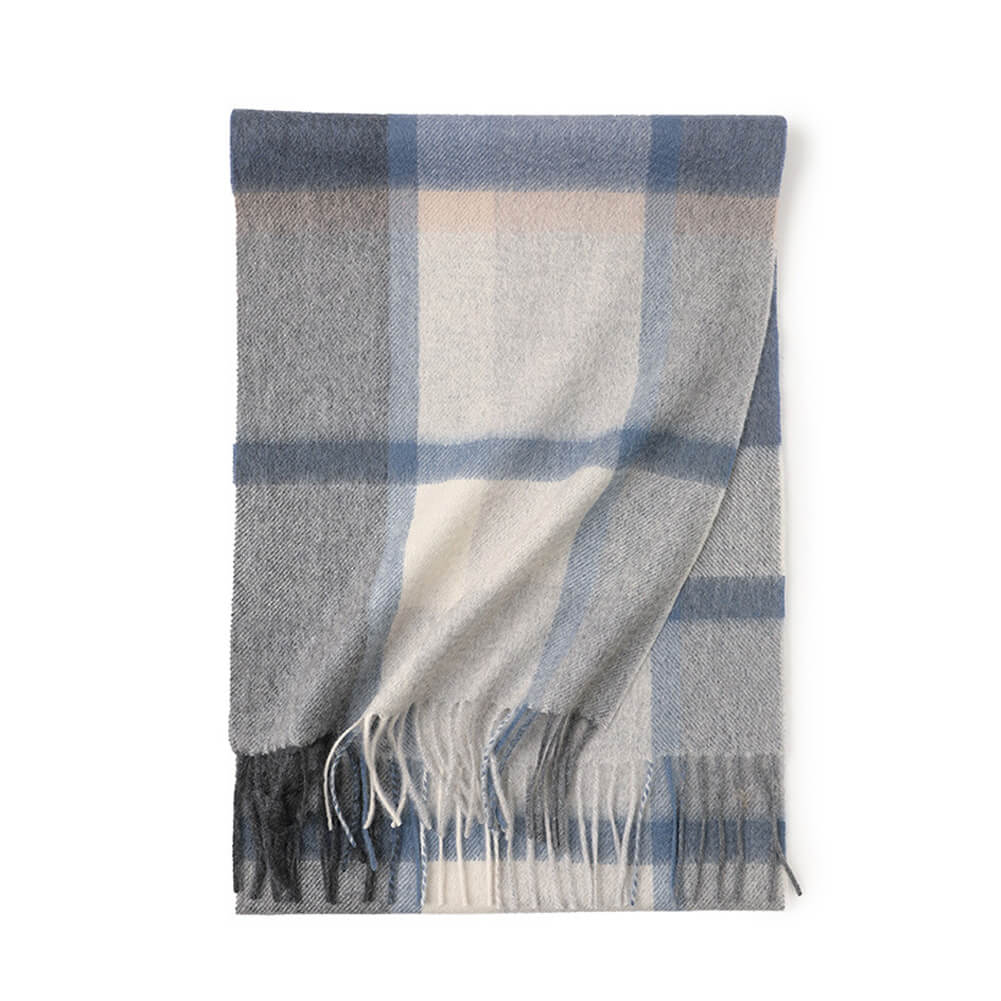 Blue Color Cashmere Plaid Fringe Scarf