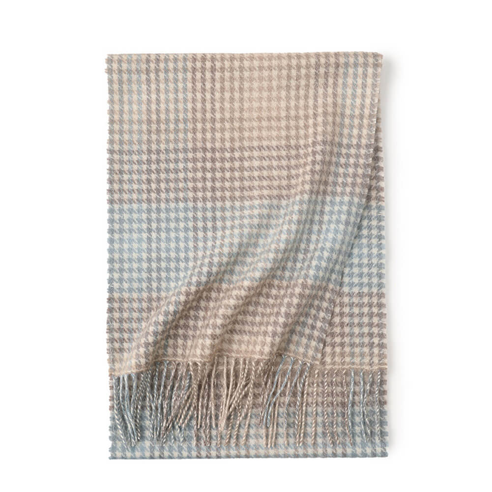 Blue Color Cashmere Plaid Fringe Scarf
